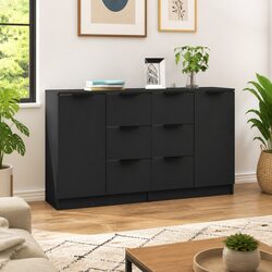 Sideboard Cabinet 60x30x70cm Black Storage Furniture Engineered Wood Set of 2