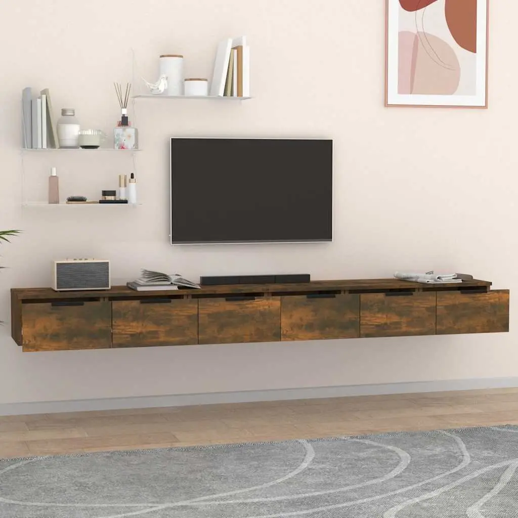 Wall Cabinets Floating Shelves Storage 102 x 30 x 20 cm Smoked Oak Engineered Wood 2 pcs