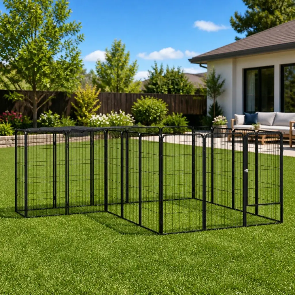 Dog Playpen Heavy-Duty 18-Panel Steel Exercise Enclosure Black