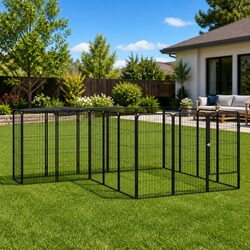 Dog Playpen 18-Panel Puppy Enclosure Pen Black Steel Exercise Run Yard
