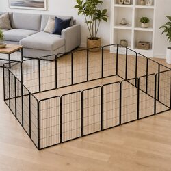Dog Playpen 24-Panel Outdoor Pet Enclosure Black Powder-coated Steel Exercise