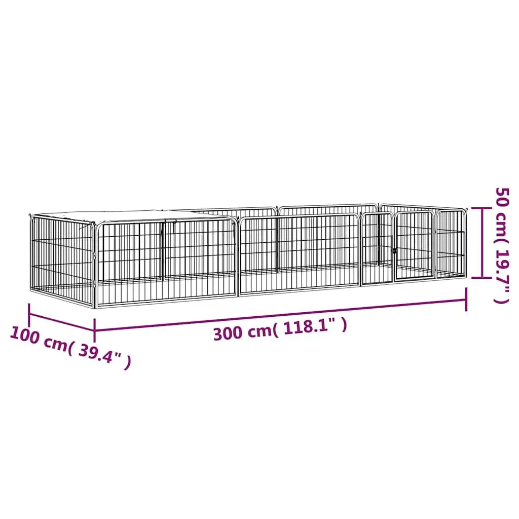 Dog Playpen 8-Panel Heavy-Duty Black 100x50 cm Outdoor Pet Exercise Enclosure