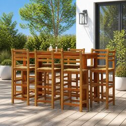 Outdoor Bar Stools 8 pcs Solid Acacia Wood Brown Rustic Garden Seating Set