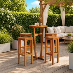 Solid Wood Bar Stools 4pcs Outdoor Seating Acacia Brown Rustic Breakfast Kitchen