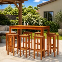Outdoor Bar Stools Set 8 pcs Solid Wood Brown Rustic Garden Seating Furniture