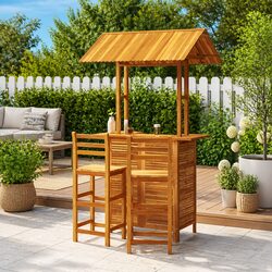 Garden Bar Set 3 Piece Outdoor Furniture Bistro Table Stools Brown Wood