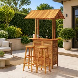 Garden Bar Set 3 Piece Outdoor Bistro Table Stools Patio Furniture Brown