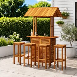 5 Piece Garden Bar Set Solid Acacia Wood Outdoor Furniture Patio Bistro Table