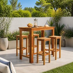 Garden Bar Set 5 Piece Outdoor Furniture Bistro Table Stools Patio Brown