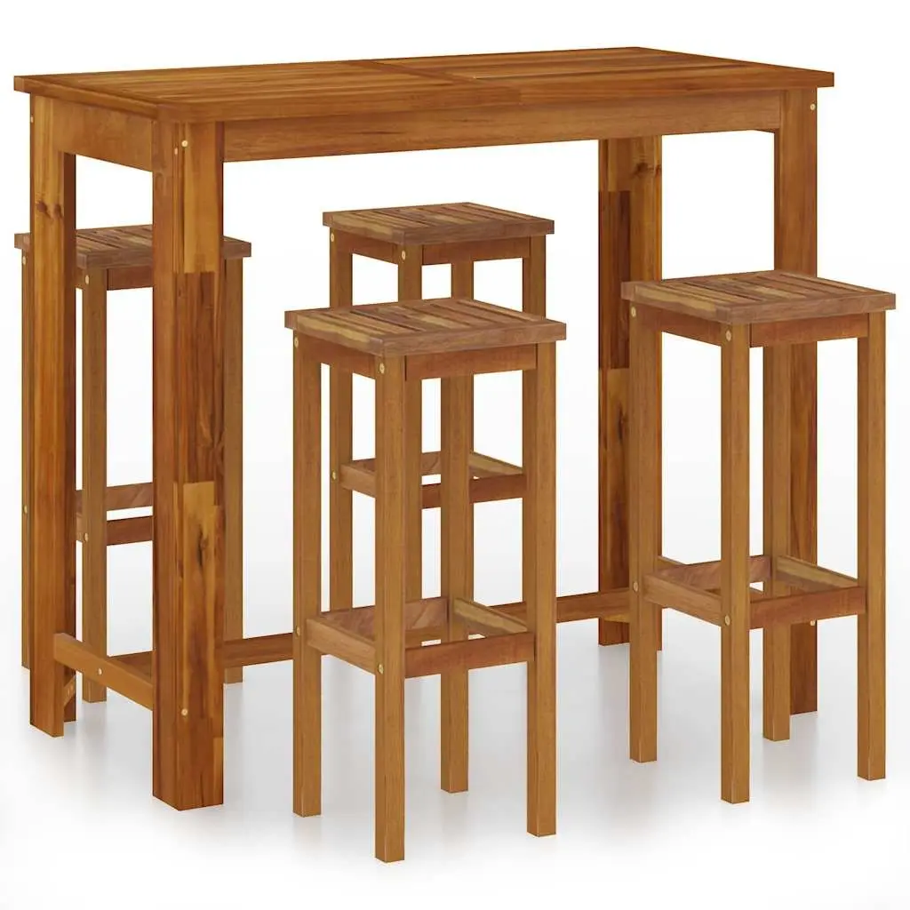 Garden Bar Set 5 Piece Solid Acacia Wood Outdoor Furniture Bistro Table Stools Brown