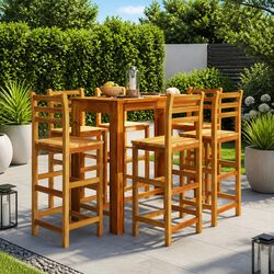 7 Piece Garden Bar Set Solid Acacia Wood Outdoor Furniture Patio Bistro Table