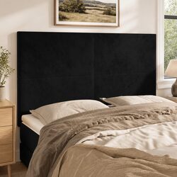 Velvet Headboard Black Adjustable Height Wooden Legs Bedroom Furniture Support
