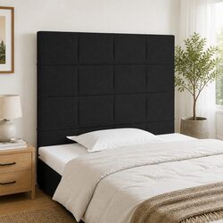Black Fabric Headboard with Wooden Legs Adjustable Height Bedroom Furniture