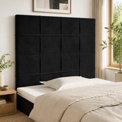Velvet Headboard Black Adjustable Height Bedroom Bed Head Support Wooden Legs
