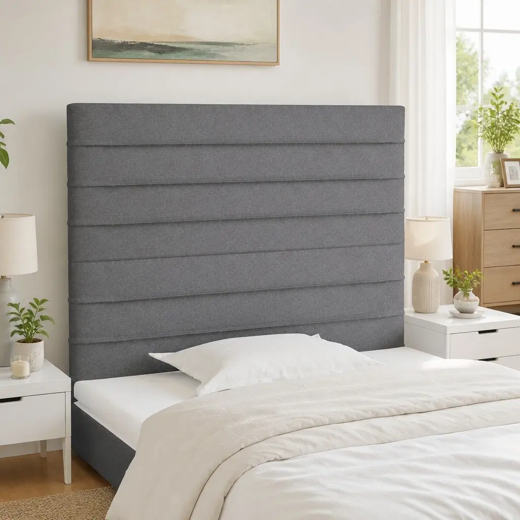 Headboard Fabric Dark Grey 100x5x118128 cm with Wooden Legs