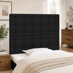 Black Fabric Headboard Adjustable Height Wooden Legs Bedroom Furniture Durable