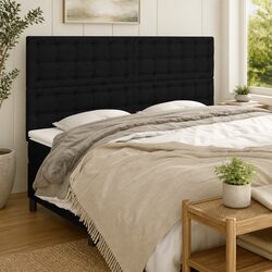 Black Fabric Headboard with Wooden Legs Adjustable Height Bedroom Furniture