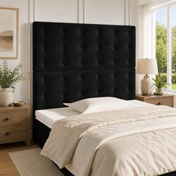 Velvet Headboard Black 80x5x118/128 cm Bed Frame Support Backrest