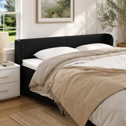 Headboard with Ears Black 203cm Faux Leather Bed Head Support Bedroom Furniture