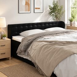 Headboard with Ears Black 203 cm Faux Leather Bed Bedroom Furniture