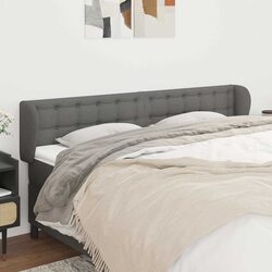 Headboard with Ears Grey Fabric Bed Head Adjustable Height Wooden Legs Support