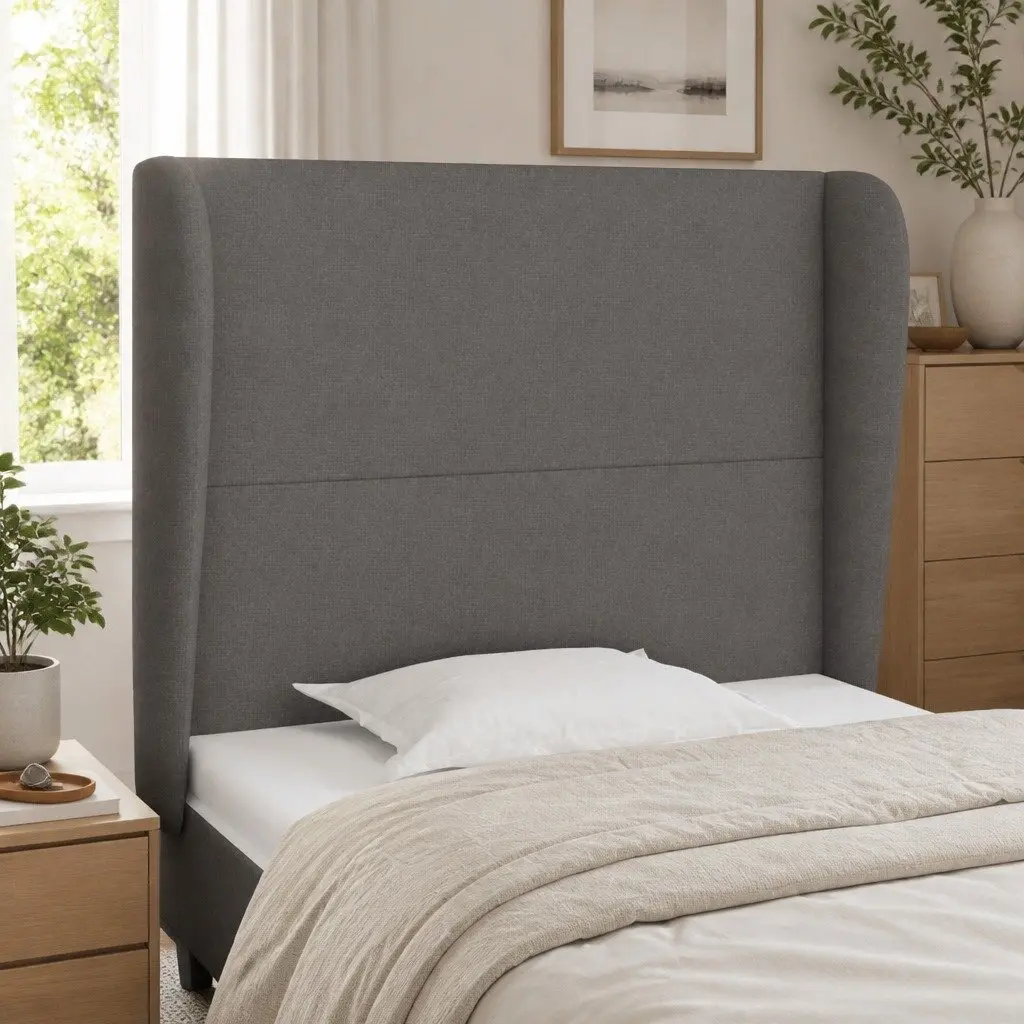 Headboard with Ears Fabric Upholstered Dark Grey 83cm