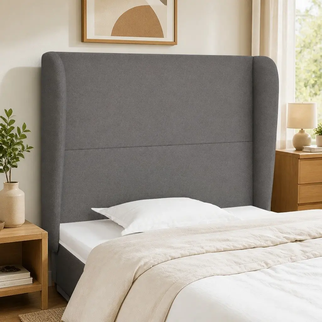 Headboard with Ears Grey Fabric 103cm Bedroom Support Backrest