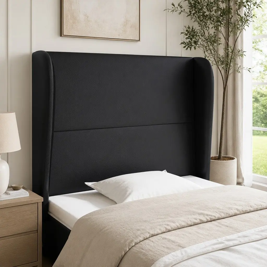 Faux Leather Headboard with Ears Adjustable Height 103cm Black