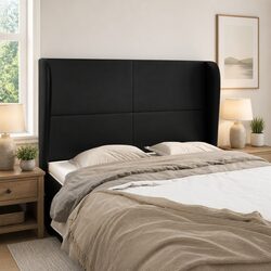 Black Faux Leather Headboard with Ears Bedroom Bed Head Rest Support 147cm