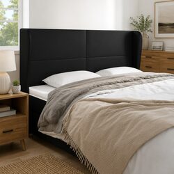 Headboard with Ears Black 203cm Faux Leather Bed Head Support Bedroom Furniture