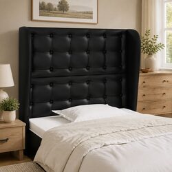 Headboard with Ears Black 83 cm Faux Leather Bedroom Furniture Back Support