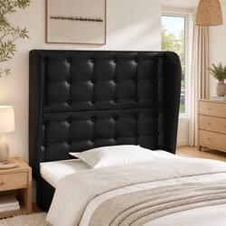 Headboard with Ears Black 103cm Faux Leather Bedroom Furniture Back Support