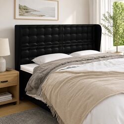 Headboard with Ears Black 163cm Faux Leather Bed Head Rest Bedroom Furniture