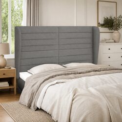 Headboard with Ears Dark Grey 147x23x118/128 cm Bedroom Furniture Fabric