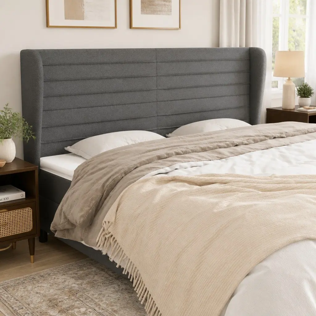 Fabric Headboard with Ears Adjustable Height 203cm Grey