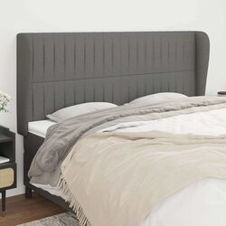 Headboard with Ears Dark Grey Fabric Bed Head Support Wooden Legs Adjustable