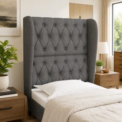 Headboard with Ears Grey Fabric Bed Head 83cm Adjustable Height Wooden Legs