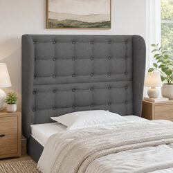 Headboard with Ears Grey Fabric Bed Head 83cm Adjustable Height Wooden Legs