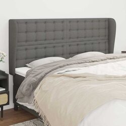 Headboard with Ears Grey 203cm Fabric Bedroom Bed Head Back Support Adjustable