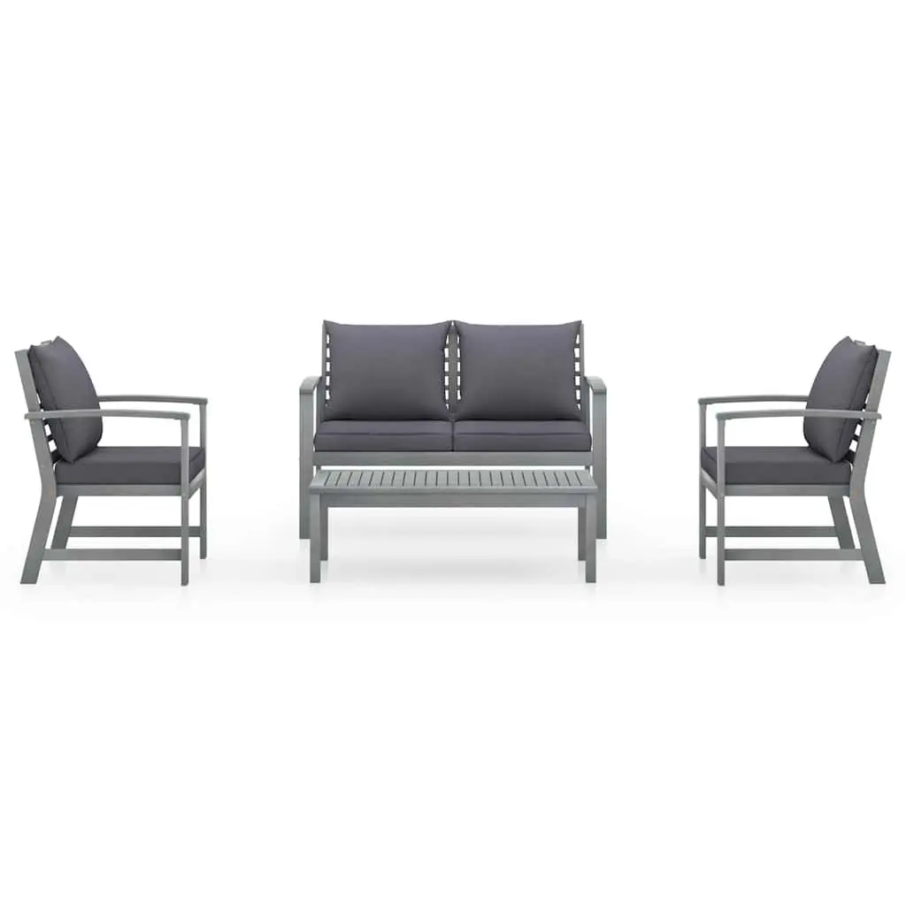 Garden Lounge Set 4 Piece Outdoor Furniture Cushions Solid Acacia Wood Grey