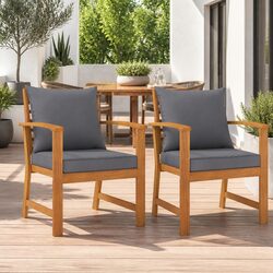 Garden Chairs 2pcs Grey Cushions Solid Acacia Wood Outdoor Seating Patio Set