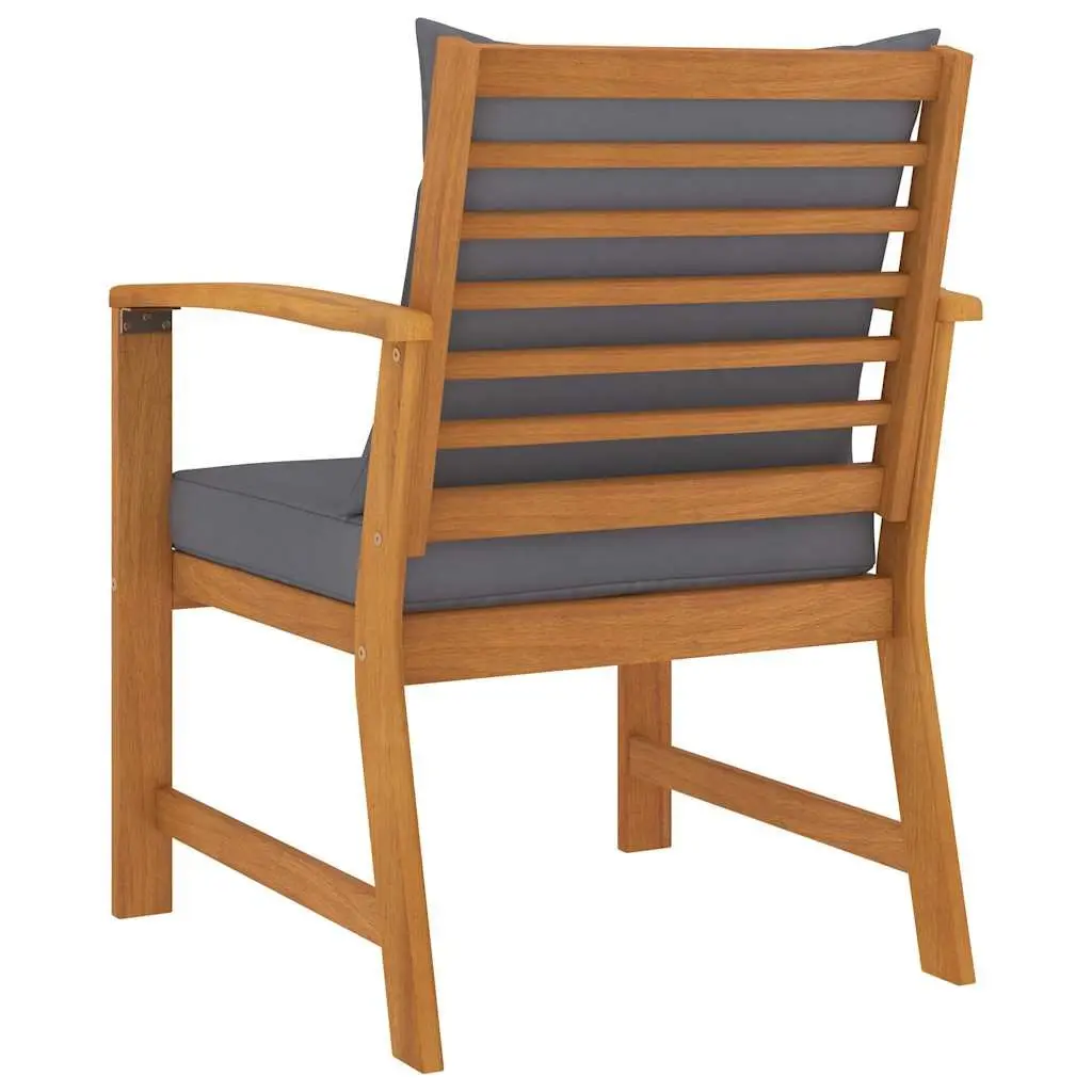 Garden Chairs Solid Acacia Wood Outdoor Seating 2 Piece Grey Cushions