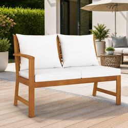 Garden Bench 114.5cm Outdoor Seating with Cream Cushion Solid Wood Patio