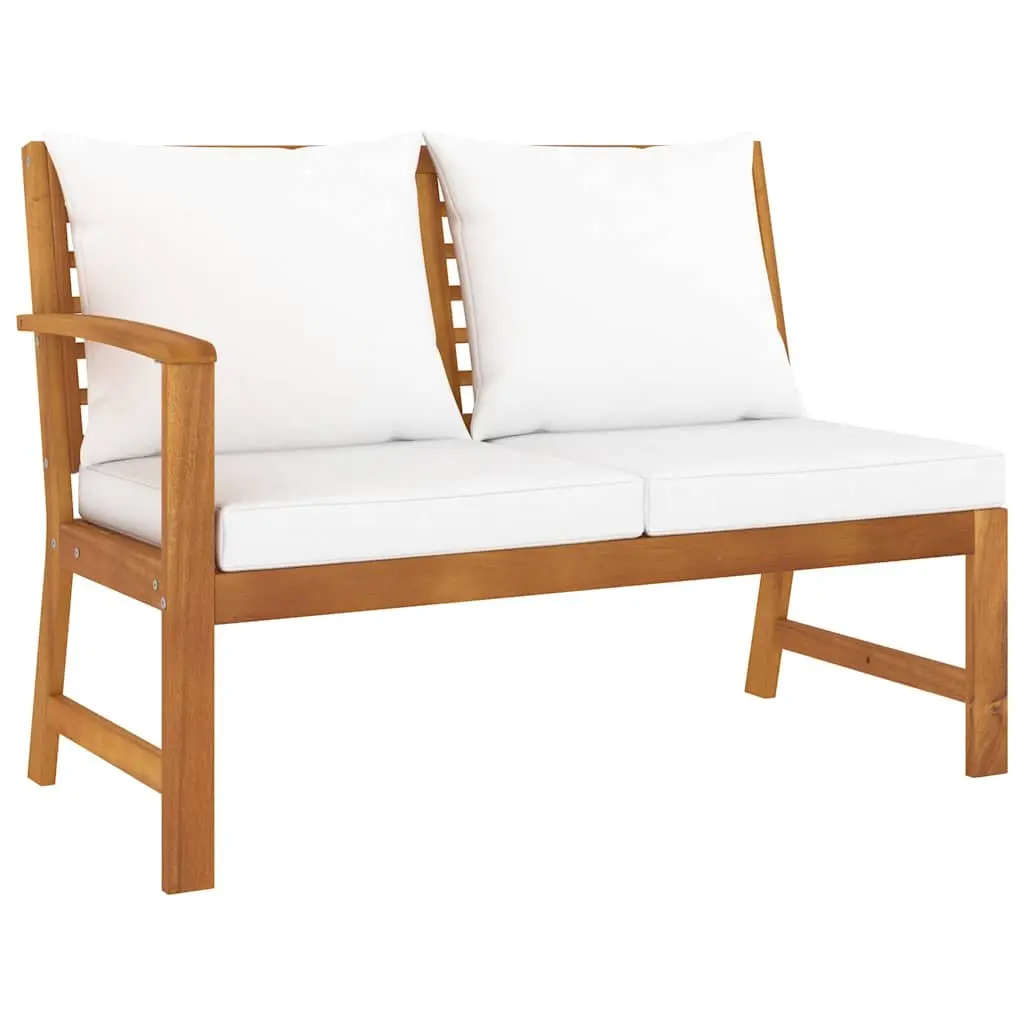 Garden Bench 114.5cm Outdoor Seating with Cream Cushion Solid Wood Patio