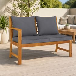 Outdoor Garden Bench 114.5cm Wooden Patio Seating with Cushions Grey Padding