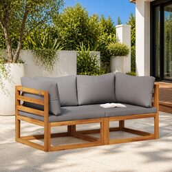 Outdoor Sectional Sofa Corner Lounge Set 2pc Garden Seating with Cushions Grey