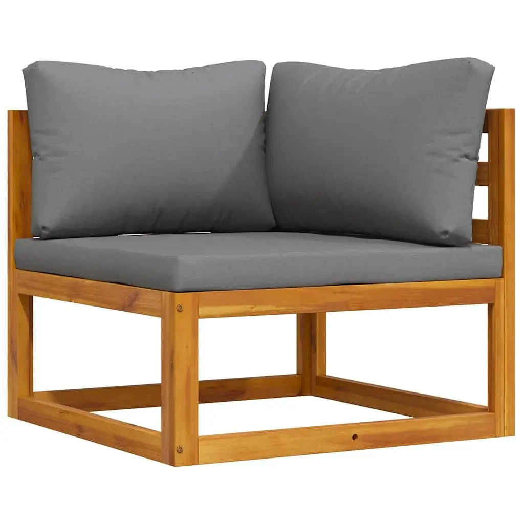 Outdoor Sectional Sofa Corner Lounge Set 2pc Acacia Wood Frame Padded Cushions Grey
