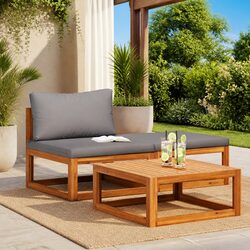 Outdoor Sectional Sofa Set 3 Piece Garden Lounge Furniture with Cushions