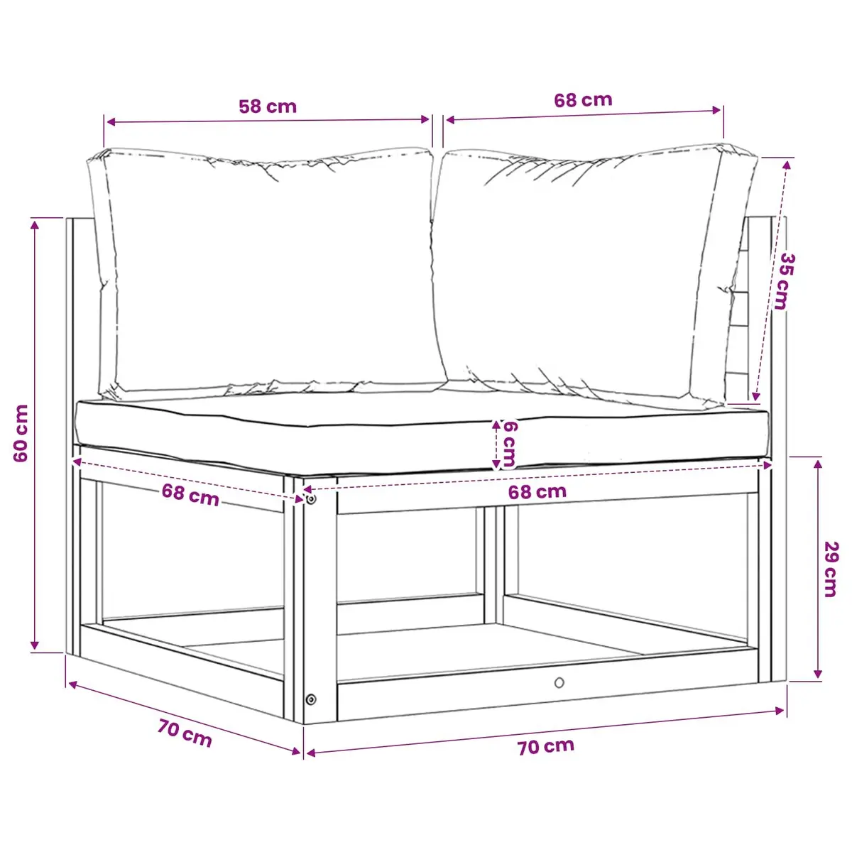 Outdoor Sectional Corner Sofa with Cushions Acacia Wood Garden Seating Modular