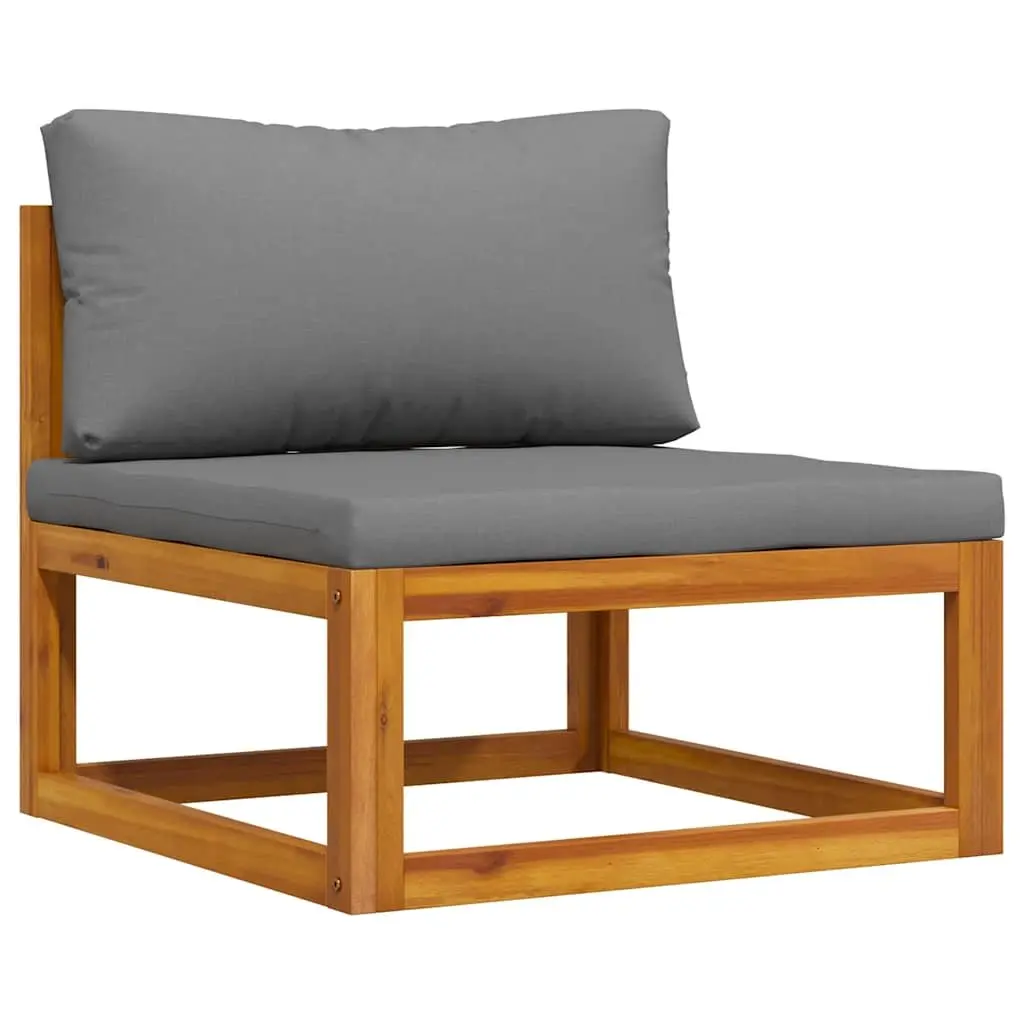Outdoor Sectional Middle Sofa Module Solid Acacia Wood Grey Cushions